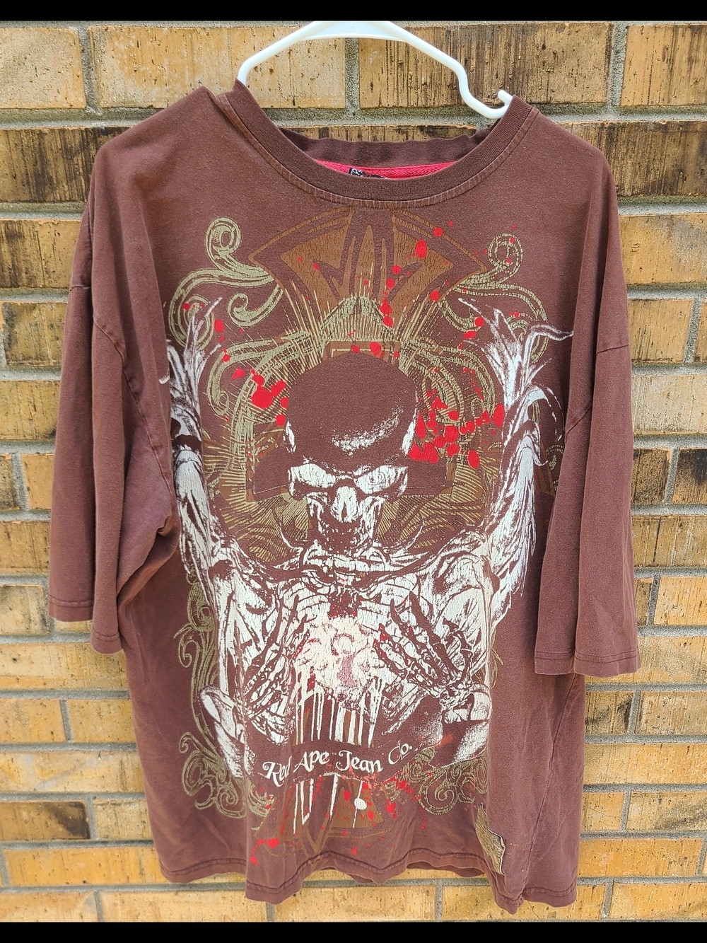 Red Ape Jean Co Skull Graphic T Shirt Men’s 2X Brown Y2K Grunge Gothic